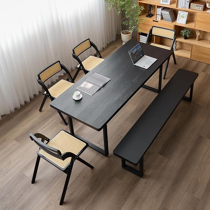 70in Black Solid Wood Dining Bench - Sturdy Metal Legs & Rounded Safety Corners | Modern Indoor Kitchen Bench for Dining Room & Entryway