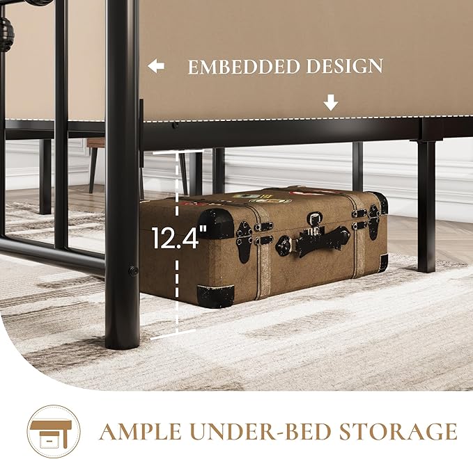 SHA CERLIN 14" King Size Metal Platform Bed Frame/Victorian Headboard and Footboard/Steel Slats Mattress Foundation for Storage/No Box Spring Needed/Noise Free/Black