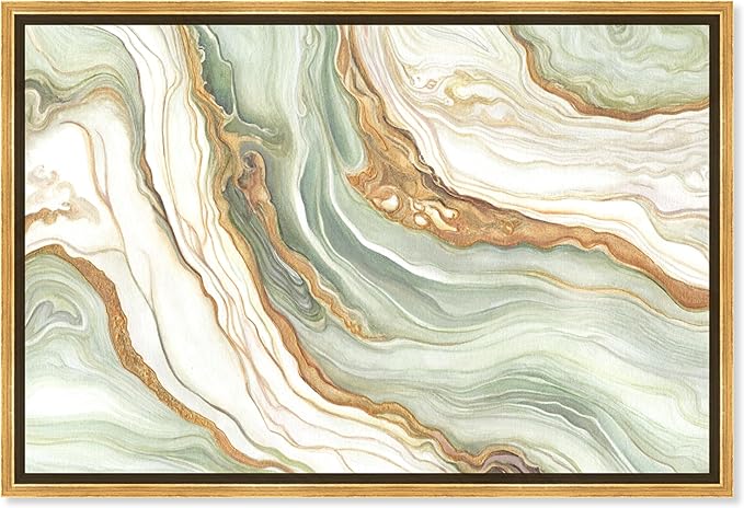 Art Remedy Green And Gold Framed Mineral, Agate & Geode 1 Piece Canvas Wall Art, 16.5" x 11.5", Gold Frame