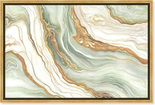 Art Remedy Green And Gold Framed Mineral, Agate & Geode 1 Piece Canvas Wall Art, 55.5" x 37.5", Gold Frame