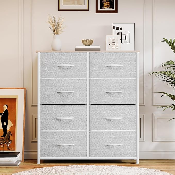 DWVO Dresser for Bedroom, Fabric Tower with 8 Drawers, Black Dresser & Chest of Drawers for Closet, Living Room