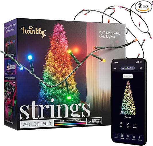 Twinkly Strings 250 RGB LEDs, in- and Outdoor LED Light String, Smart Multicolor LED Lights, Compatible with HomeKit, Alexa and Google Home, Gaming, IP44, App Control, Black Wire, 65.6ft
