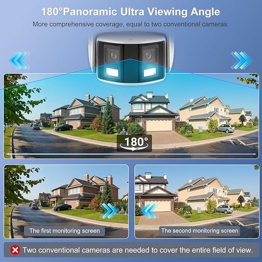 Anpviz 6MP PoE Dual Lens Security Camera Outdoor, Panoramic 180° Wide Angle IP Dome Wired Camera with Human/Vehicle Detection, Two-Way Talk, Built-in Micro SD Card Slot, Full Metal（H Series）