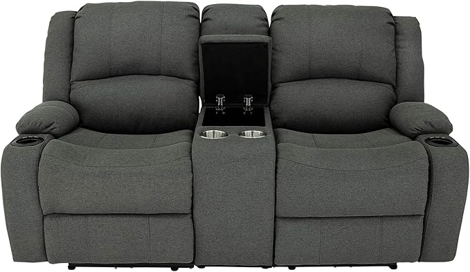 RecPro Charles Powered Double RV Wall Hugger Recliner Sofa | RV Loveseat | RV Furniture | Cloth (Fossil, 70")