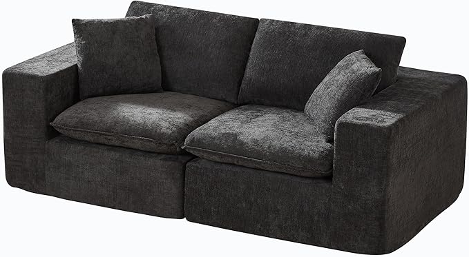 78-Inch Boneless Love Seat Couches in a Box, Modern 2 Seat Floor Modular Foam Cloud Sofa Chenille Loveseat Couch W/Wide Square Armrests for Home Apartments Bedroom