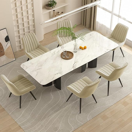 Nalupatio Modern Dining Chairs Set of 6, Cushinoned Fabric Dining Room Chairs with Soft Back, Upholstered Comfy Side Chairs with Metal Legs for Kitchen, Khaki