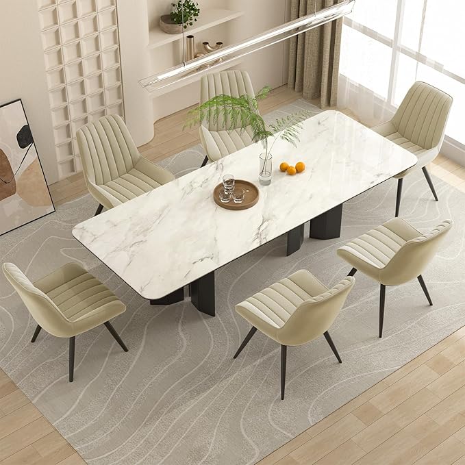 Nalupatio Modern Dining Chairs Set of 4, Comfortable Dining Room Chairs with Thick Cushions, Fabric Upholstered Side Chairs with Metal Legs for Kitchen, Khaki