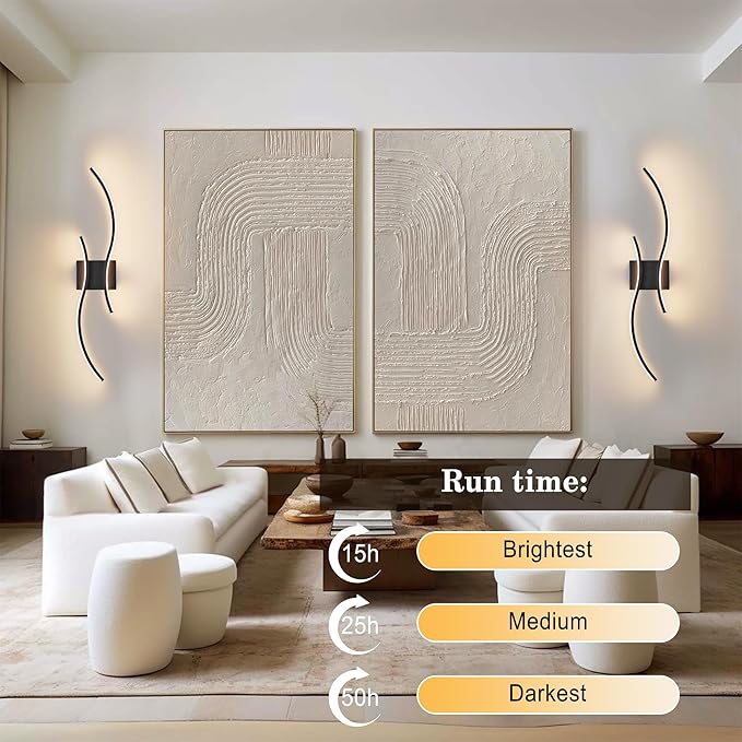 Battery Operated Wall Sconces Set of Two with Remote Control, Battery Wall Light, Stepless Colors 3000K-6000K & Dimming, Black Rechargeable Wall Sconces for Living Room, Hallway, Bedroom, 31.5 Inch
