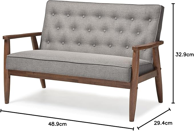 Baxton Studio Sorrento Mid-Century Retro Modern Grey Fabric Upholstered Wooden 2-Seater Loveseat