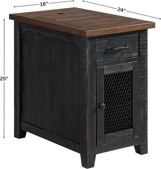 Martin Svensson Home Solid Wood Black and Brown Rustic Chairside End Table with Power and Storage