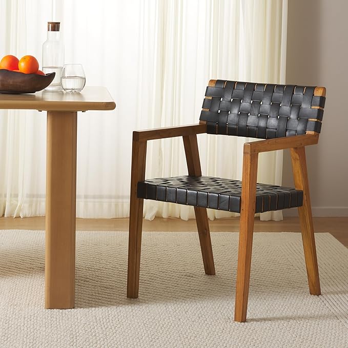 SAFAVIEH Home Collection Cire Black Faux Leather/Natural Solid Wood Dining Chair