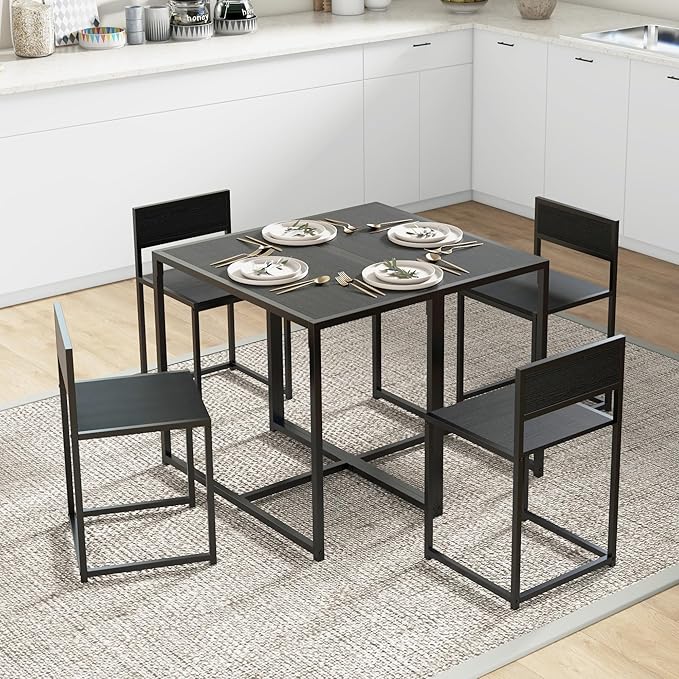 HOMCOM 3-Piece Industrial Dining Table Set for 2, Kitchen Table and Chairs, Dining Room Sets for Small Spaces, Black