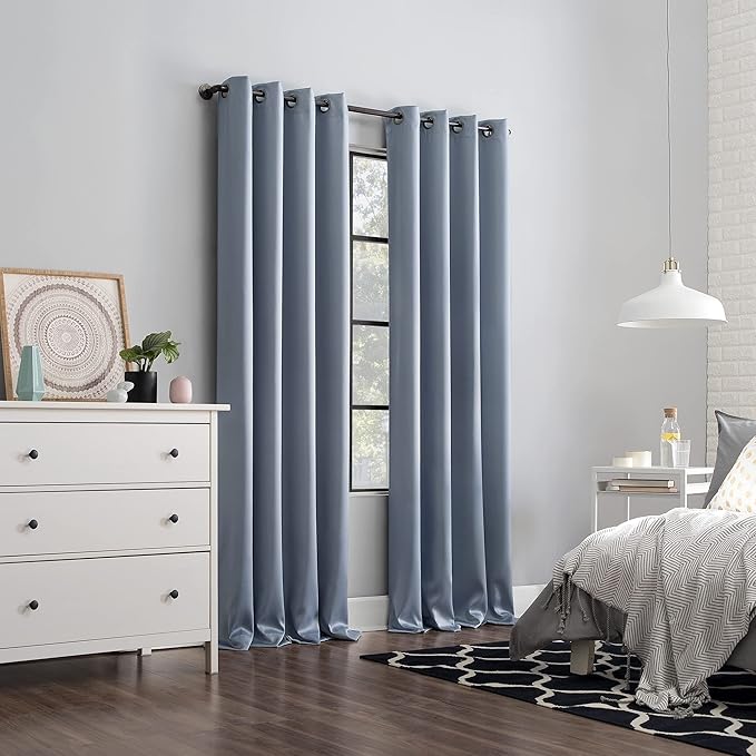 Sun Zero Nordic 2-pack Theater Grade Extreme 100% Blackout Grommet Curtain Panel Pair, 52" x 108", Haze