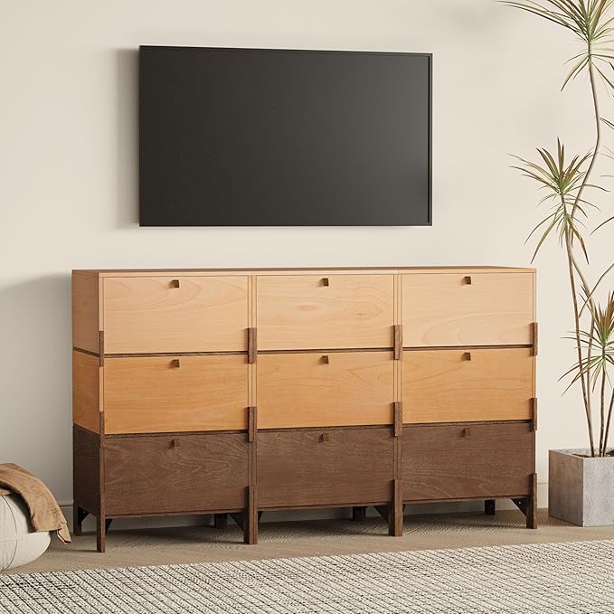 Sebastack Sideboard, Buffet Storage Cabinet with 3 Drawers, Easy Assembly Coffee Bar Cabinet, Wood Buffet Table for Kitchen, Dining Room, Bathroom, Office, Hallway, Three color comb (1 pcs)