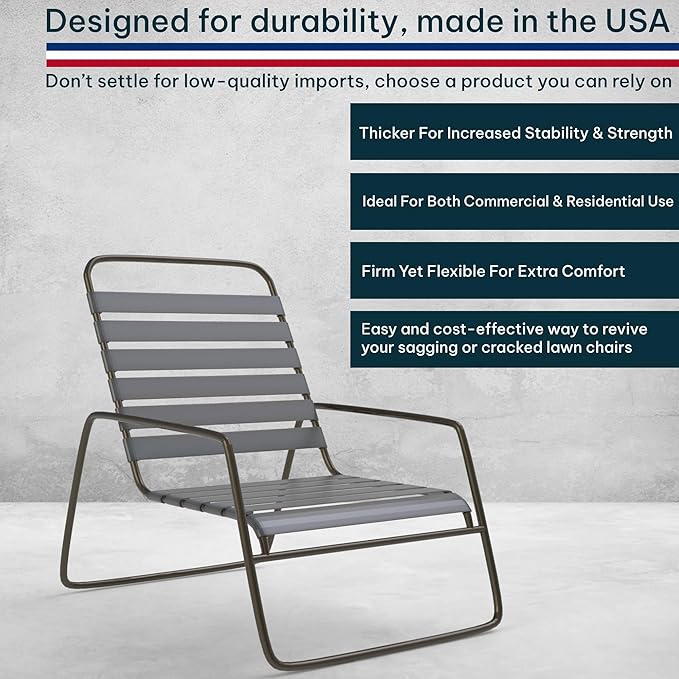 2 Inch Wide, 50ft Long Vinyl Strap - Replacement Straps for Patio Chairs - Vinyl Strapping for Patio Furniture Repair - Durable Seat Repair Kit for Lawn Chairs, Outdoor Furniture (Grey)