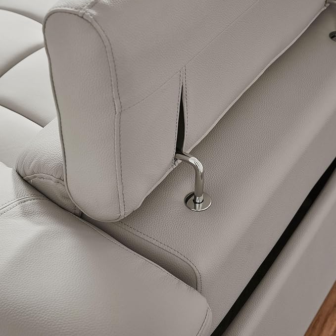 KEIKI 145" L-Shaped Genuine Leather Wall-Hugger Reclining Sofa with Left Chaise, Adjustable Backrest & Footrest, Modern Electric Control 4-Seater Couch with USB, for Living Room, Light Grey