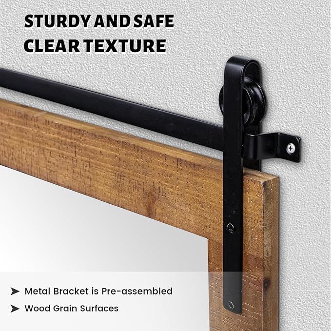 Farmhouse Barn Door Mirror, 25" x 38" Rustic Bathroom Mirror, Wood Framed Wall Mirrors, Rectangular Decor Mirrors for Living Room, Bedroom, Entryway, Brown