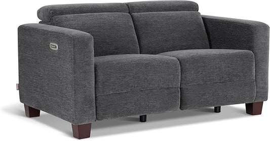 MCombo 62.2'' Reclining Loveseat, Wall Hugger Power Loveseat Recliner Sofa with Adjustable Headrest, USB A & C Charge Ports, Wood Legs, for Living Room (Fabric, HL198M1) (Dark Grey)