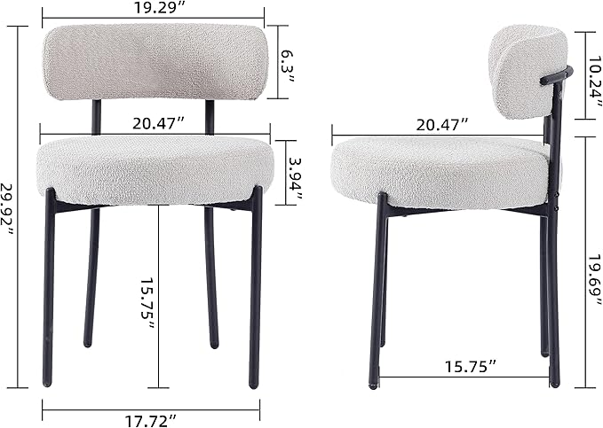 DYHOME Dining Chair One Chair for Kitchen Dining Room,Upholstered Modern Boucle Dining Chair with Black Metal Legs Curved Backrest,Grey