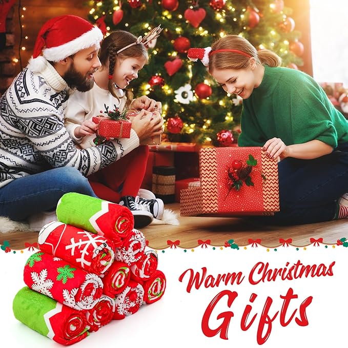 Buryeah 12 Pack 59" x 40" Christmas Fleece Blankets Bulk for Homeless Winter Warm Flannel Soft Cozy Throw Blankets Printed Snowflake Deer Snowman for Home Bedding Couch Chair Gift(Vivid Style)