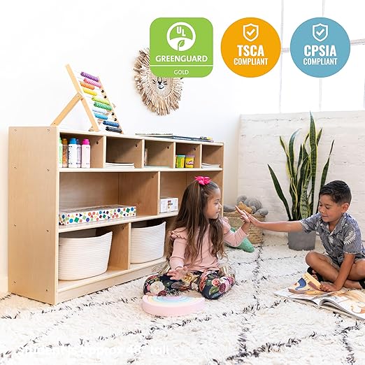 ECR4Kids 5+5 Cubby and Storage Mobile Tray Cabinet, Classroom Furniture, Natural