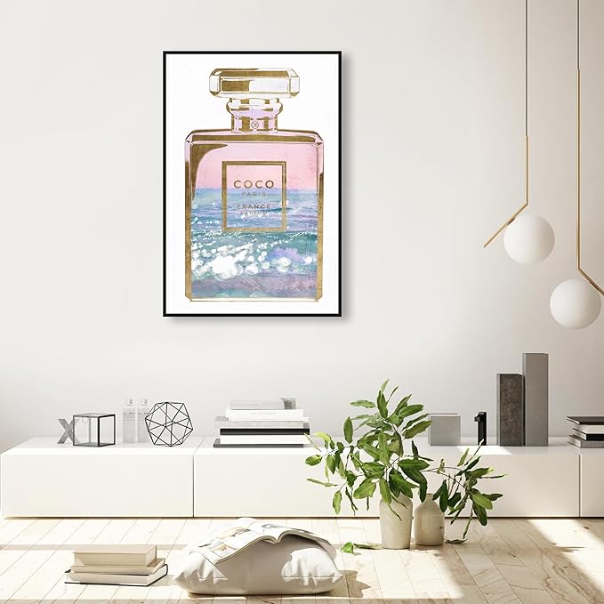 The Oliver Gal Artist Co. Fashion and Glam Wall Art Canvas Prints Blush Ocean Spray Perfume Home Décor, 24" x 36", Black Floating Frame