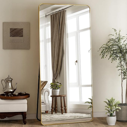 BEAUTYPEAK Gold Full Length Mirror, 76"x34" Rounded Corner Floor Mirror Standing Hanging or Leaning Against Wall, Suitable for Bedroom or Dressing Room