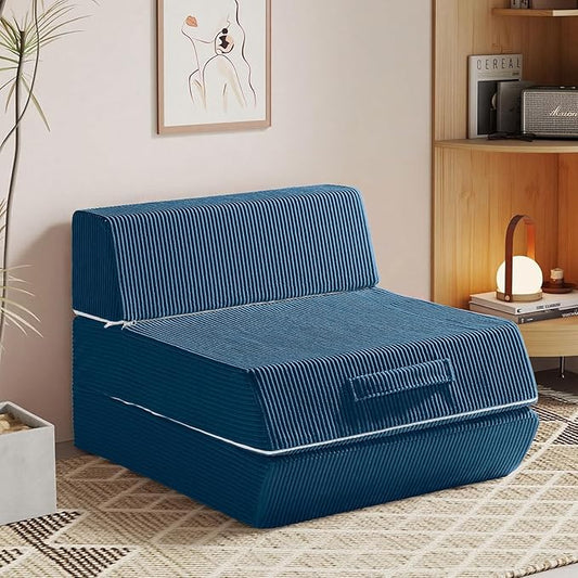 Trenda Folding Sofa Bed, 16lbs Convertible Sleeper Chair with Removable Back Pillow & Handle, Washable Cover Solid Foam Fold Out Chair Bed for Living Room, Apartment, Guest, Single, Navy Blue