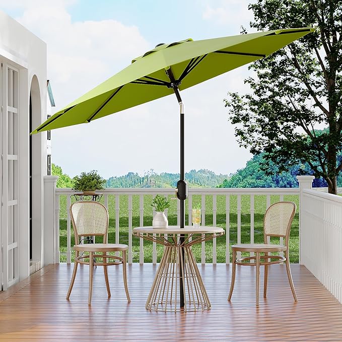 Garvee 10 ft Outdoor Patio Umbrella 8 Sturdy Ribs Outdoor Table Umbrella with Crank Lift & Push Button Tilt - UV Protection Waterproof Market Umbrellas for Pool, Deck, Yard, Garden, Grass Green