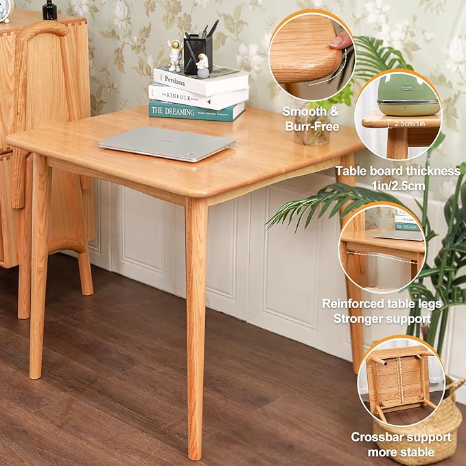 Square Dining Table 31.5“, Solid Wood Kitchen Table for Small Space, Midcentury Modern Wooden Kitchen Dining Table with Oak Finish, 31.5" L x 31.5" W x 29.5" H, Natural