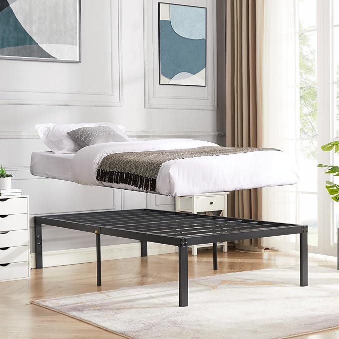 VECELO 16 Inch Twin Size Tall Bed Frame Metal Platform for Kids,Heavy Duty Steel Slat/Easy Assembly Mattress Foundation/No Box Spring Needed