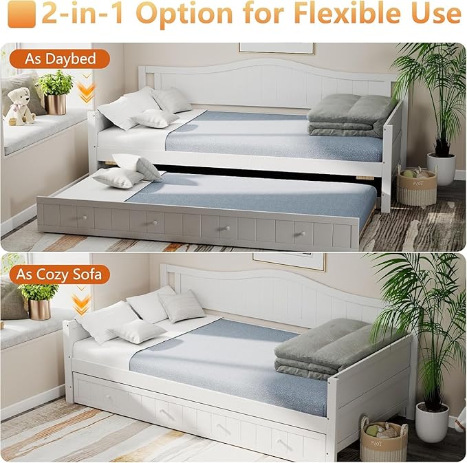DUMOS Twin Bed Frame with Headboard, No Box Spring Needed, Linen Upholstered Platform Bed Frame with Wood Slats Support, Noise Free, Perfect for a Peaceful Night's Sleep, Twin