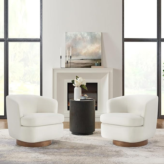 Swivel Accent Chair, Barrel Armchair with Upholstered Performance Fabric and Wood Base for Bedroom Waiting Living Room, 2 PCS, Linen