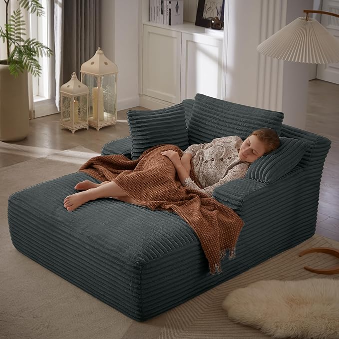 49.2" Oversized Chaise Lounge Daybed Plush Corduroy Upholstered Boneless Memory Foam Cloud Couch Sofabed, Lazy Lounger Chairs with Deep Seat, No Assembly Required Cloud Comfy Couches for Living Room