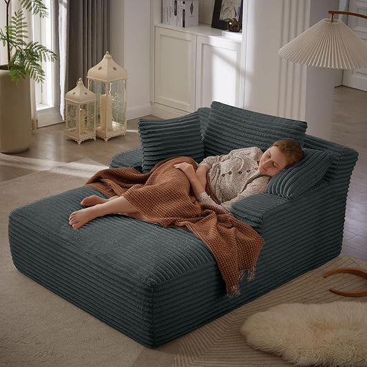 49.2" Oversized Chaise Lounge Daybed Plush Corduroy Upholstered Boneless Memory Foam Cloud Couch Sofabed, Lazy Lounger Chairs with Deep Seat, No Assembly Required Cloud Comfy Couches for Living Room