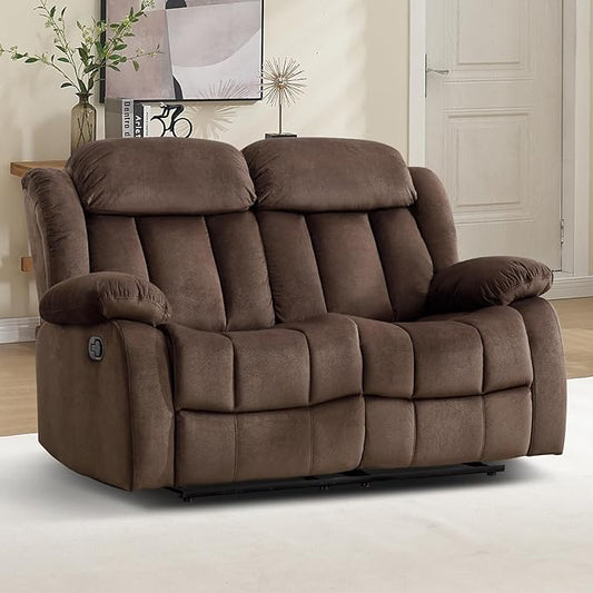 EBELLO Wall Hugger Reclining Loveseat, Classic and 2 Seat Recliner Couch with Overstuffed Arms and Back for Living Room, Bedroom, Daul Recliner Loveseat, Brown