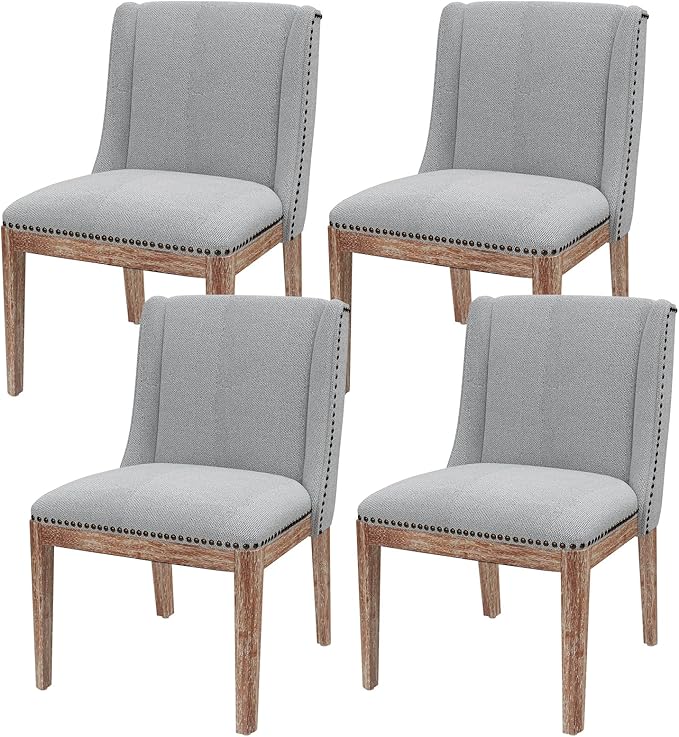 Dining Chair Set of 4, Upholstered Fabric Kitchen Side Chairs with Solid Wood Legs, Comfortable Seating for Kitchen, Dining Room & Restaurant, Grey