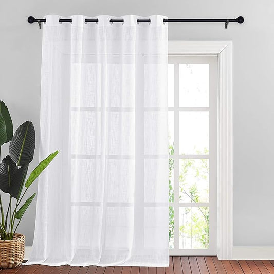 NICETOWN Living Room Window Curtain Semi Sheer Textured 108" Long, Grommet Casual Semitransparent Sheer Privacy with Light Window Treatments for Sliding Door, 70" Wide, 1 PC, White
