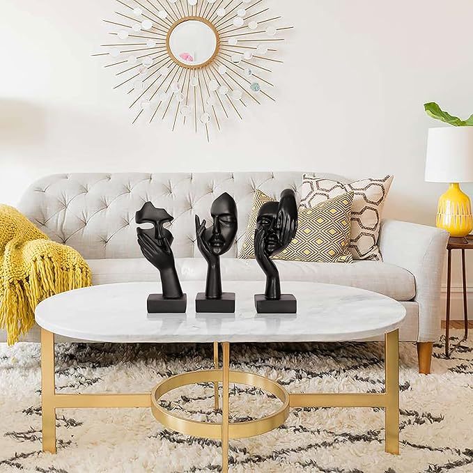 3 Piece Thinker Statue Black Home Decor Abstract Face Sculpture Resin Thinker Figurines for Desktop Office Desk Living Room Table Collection Figurine Decoration Bookshelf Decorative Objects