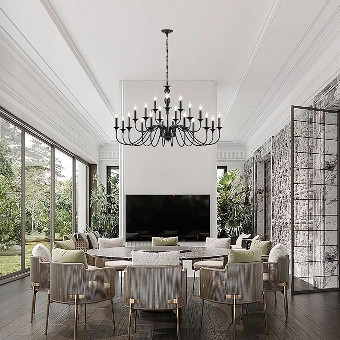 Black Chandelier 21 Light, Large Farmhouse Chandeliers for Dining Room Light Fixtures Over Table, 3 Tier Industrial Candle Hanging Lighting Fixture for Living Room Foyer Staircase Restaurant Villa