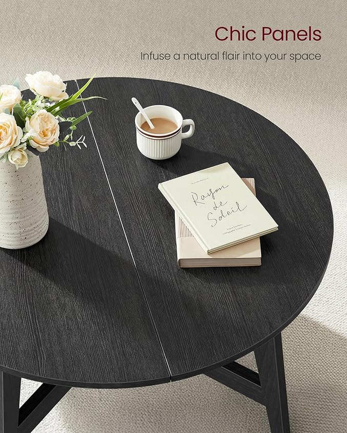 VASAGLE MAEZO Collection - Round Coffee Table, 31.5-Inch Center Table, Tapered Legs, Curved Transitions, Easy to Assemble, for Living Room, Charcoal Gray ULCT251BA01S