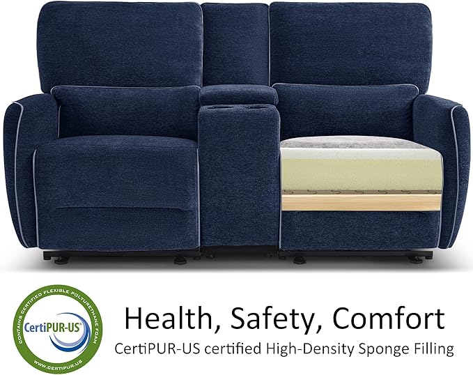 MCombo 75" Wall Hugger Power Loveseat Recliner Sofa with Console and Adjustable Headrest, RV Reclining Loveseat with USB Ports for Living Room 6926 (Navy Blue, Loveseat with Console)
