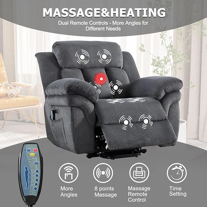 CANMOV Recliner Sofa Set, 2 Oversize Power Lift Recliner Chair and Manual Loveseat with Overstuffed Armrest for Living Room,Bedroom Furniture,Office,1+1+3 Seat, Grey