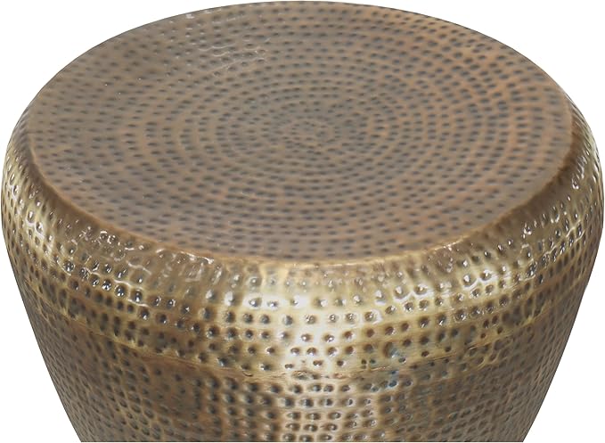 SIMPLIHOME Preston Metal Table - 22 inch Wide Solid Metal Round Side Table in Antique Gold, Modern Industrial Accent Table for Living Room or Bedroom with Textured Finish, Assembled