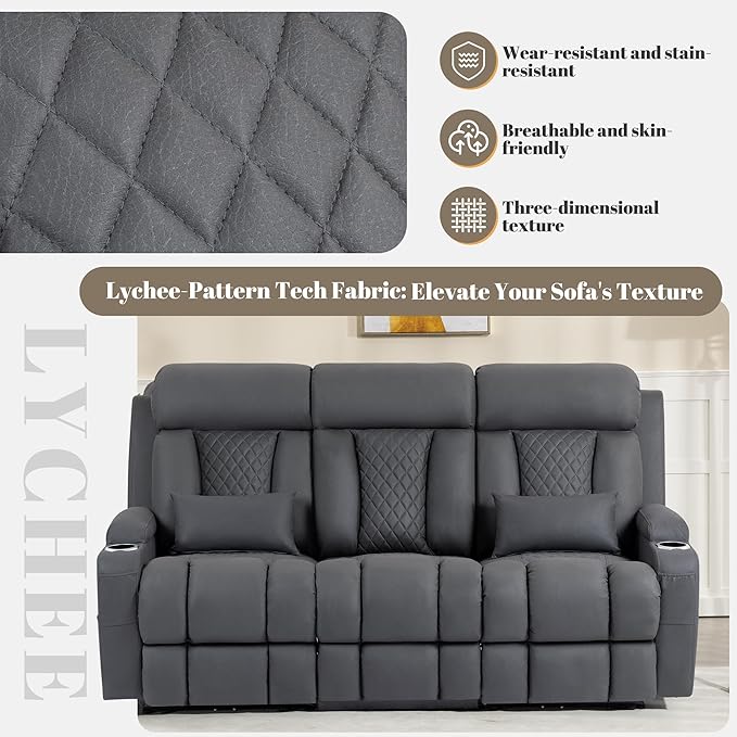Zero Wall Hugger Power Reclining Sofa Set with Adjustable Headrest, Electric Reclining Couch with Drop-Down Table,Outlets, Power Loveseat Recliner Sofa for Living Room (Gray, Sofa+Loveseat)