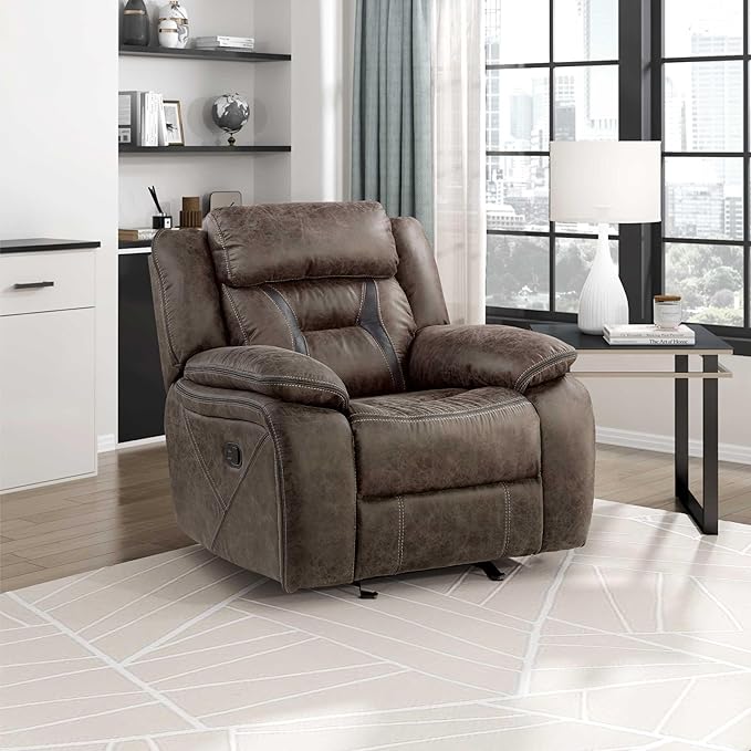 Homelegance Reclining Chair, Polished Microfiber Manual Glider Recliner, Dark Brown