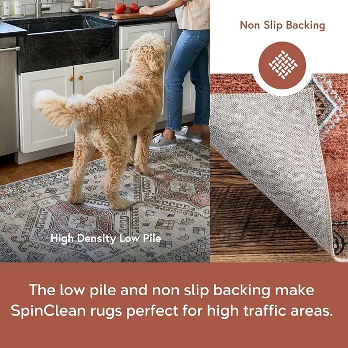Nuloom SpinClean Banks Beige/Ivory, 2'6" x 8', Vintage, Soft and Cozy, High Traffic, Stain Resistant, Easy Clean, Durable, Machine Washable Runner for Bedroom, Living Room, Dining, Foyer