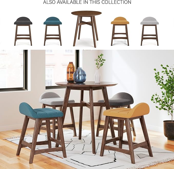 Signature Design by Ashley Lyncott Casual Counter Height Upholstered Bar Stool with Foam Cushion, 2 Count, 24.25" Seat Height, Wood Frame, Charcoal & Brown