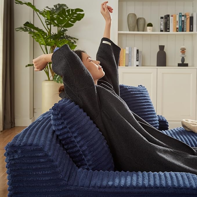Oversized Double Chaise Lounge Chair Indoor Deep Seat Cloud Couch for Living Room 79" Plush Corduroy Upholstered Boneless Lounge Couch Cozy Sofabed with Throw Pillows and Wide Armrest for Home Office