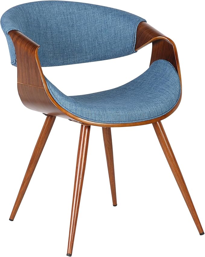 Armen Living Butterfly Mid-Century Dining Chair in Walnut Finish and Blue Fabric - Set of 6